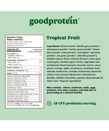Good Protein Greens Superfood Powder Juice - 100% Natural Digestive Enzyme Greens Powder | Vegan Non-GMO Gluten Free Vitamins Green Powder - Organic Alfalfa Wheat Barley Grass Spirulina Powder | 225g Tropical Fruit Tropical Fruit 225 g (Pack of 1) - Buy Online on GoSupps.com