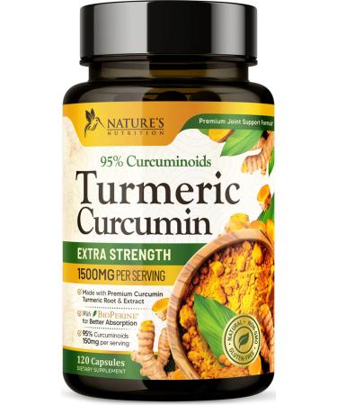 Turmeric Curcumin Supplement 1500mg - Organic Tumeric & BioPerine Black Pepper for Best Absorption with 95% Curcuminoids Nature's Joint & Immune Support Non-GMO Bottled in USA - 120 Capsules 120 Count (Pack of 1)