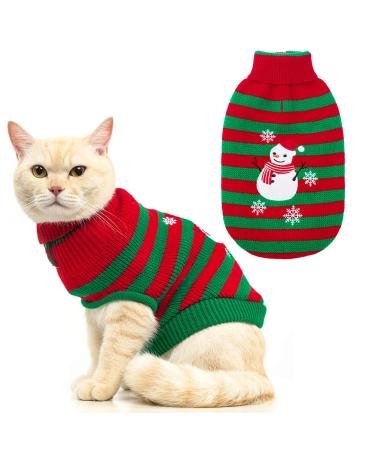 KOOLTAIL Cat Christmas Sweater - Snow Man Stripes Xmas Cats Holiday Sweaters Soft Knit to Keep Warm in Winter Ugly Sweaters Jumpsuits for Cats Small Dogs Pupp Medium