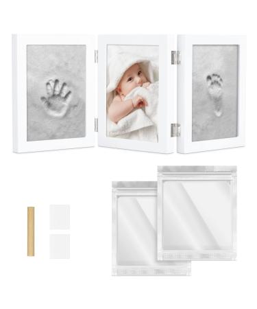 Navaris Baby Handprint and Footprint Kit - Set with Frame and Clay for Casting Babies Hand and Foot Prints - for Newborn Boys and Girls - White MDF
