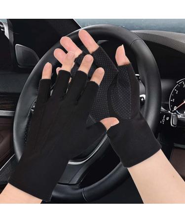 Summer Semi-Finger Men's Cotton Bicycle Gloves | Anti-Slip UV Protection Thin Sun Protection for Driving Golf & Cycling - Black - Buy Online on GoSupps.com