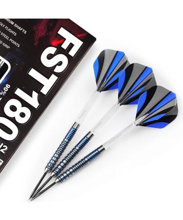 Formula 90% Tungsten Darts Set - 21g/22g/23g/24g Steel Tip with Aluminum Shafts and Dart Sharpener | Premium Tungsten Steel Tip Darts - Complete Metal Tip Set - Buy Online on GoSupps.com