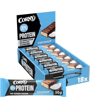 Corny Protein - Chocolate Coconut Protein Bars 30% Protein 0% Added Sugars Pack of 18x50g Taste the Power