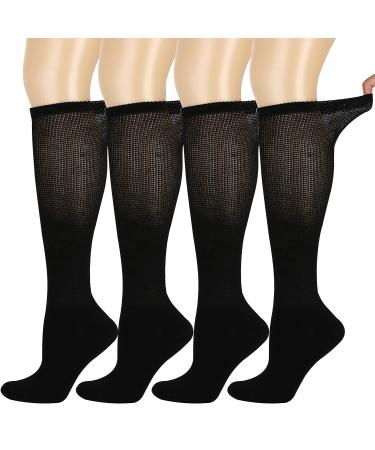 Athlemo Women Bamboo Diabetic Socks 4 Pairs Circulatory No-Binding Knee High Dress Breathable Cushioned sole Black(4pairs) 10-13