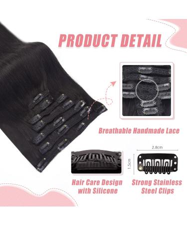Vlasy Clip in Hair Extensions 16 Inch - Black Brown Human Hair 7 Pcs Seamless Straight Clip in Extensions for Women - Buy Online on GoSupps.com