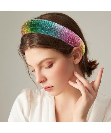 Wide Rhinestone Headband for Women Rainbow Sparkly Headband Crystal Embellished Beaded Glitter Headbands for Dressy Women Girls Birthday Party Mother's Day - Buy Online on GoSupps.com