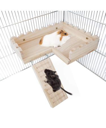 ROZKITCH Hamster Platform with Climbing Ladder, Bird Perch Cage Toy Wooden Play Gym Stand, Natural Pine Wood Tray for Chinchilla Squirrel Rabbit Guinea Pig, Birdcage Toy for Parrot Conure Parakeet Large