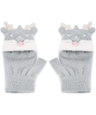 Toddler Kids Puppy Flip Top Short Knitted Half Finger Gloves for 3-8 Yrs Elk/Grey - Buy Online on GoSupps.com