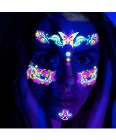 MONEY MONEY Neon Glow Face Stickers - UV Neon Fluorescent Makeup Face Decals Supplies Glowing Waterproof Decals for Halloween Festival Bar - Buy Online on GoSupps.com