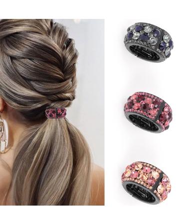 Bohend Rhinestone Hair Clip 3 Pcs Ponytail Cuff Hair Jewelry Ponytail Holders Hair Accessories for Women and Girls (B)