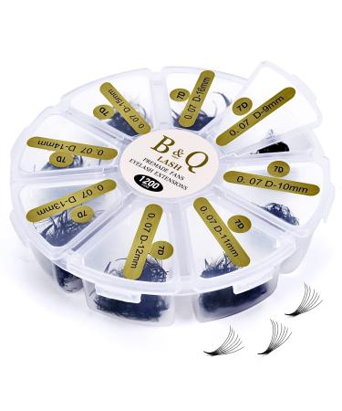 1200 Premade Fans Eyelash Extensions B&Q LASH Pre Made Volume Lashes 5D 7D 10D 12D 14D Handmade Loose Fans C D Curl Pointy Base Premade Fans Mixed Tray Mega Volume Lash Extensions (7D-0.07D,9-16MIX) 7D-0.07D 9-16 MIX