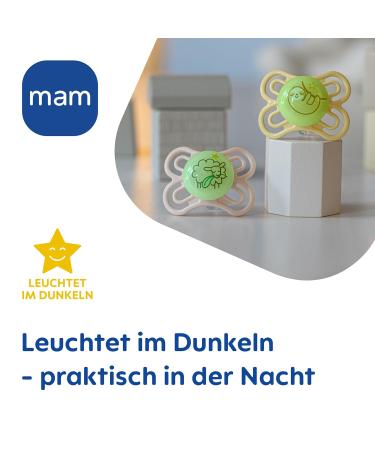 Mam Perfect Night Pacifier Set - Glow in the Dark Tooth-Friendly Eco-Friendly Baby Pacifiers with Box | 0-6 Months - Bird & Fox Design (2-Pack Pink/Beige) - Buy Online on GoSupps.com