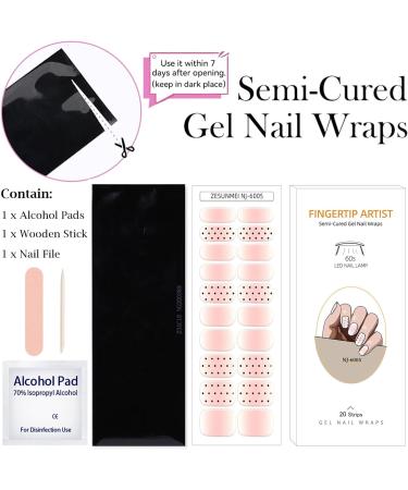 20 Stickers Semi Cured Nail Wraps Soft Self-Adhesive Gel Nail Stickers UV Gel Nail Polish Strips Manicure Stickers Set - Gradient Black Polk Dot Pink Smudge With Dot - Buy Online on GoSupps.com