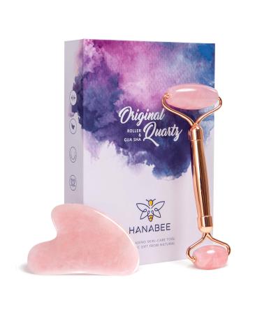 Gua Sha Facial Massage Tools,Rose Quartz Face Roller,Jade Roller for Face,Beauty Face Massager,Eye Massager,Reduce Wrinkles,Lymphatic Drainage,Face Lift.HANABEE Skin Care Sets & Kits (Pink)