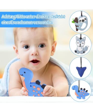 4-Piece Dinosaur Chew Toys Set for Kids | Silicone Baby Teething Rings | Sensory Biting Play for ADHD & Teething Relief - Buy Online on GoSupps.com