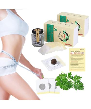 2 Boxes Mugwort Belly Patch,60Pcs Natural Wormwood Essence Pills and 60Pcs Belly Sticker, Moxa Hot Moxibustion Navel Wormwood Sticker