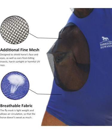 Buy Harrison Howard Stretchable UV Protection Fly Mask - Extra-Full Dark Blue with Full Visibility & Ventilated Earmiths - Ideal for Horses - Buy Online on GoSupps.com