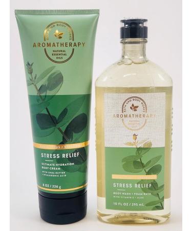 Bath and Body Aromatherapy Eucalyptus Spearmint 8 Oz Cream + 10 Fl Oz Body Wash/Foam Bath Stress Relief Shea