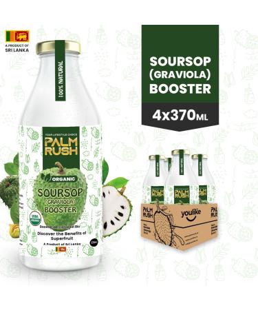PALM RUSH Organic Soursop (Graviola) Booster - 100% Natural USDA Certified Organic Non-GMO Gluten-Free Rich in Vitamin C Vegan (370ml - Pack of 4) 370 ml (Pack of 4) - Buy Online on GoSupps.com