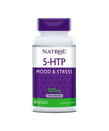 Natrol 5-HTP Time Release Capsules, Promotes a Calm Relaxed Mood, Helps Maintain a Positive Outlook, Enables Production of Serotonin, Drug-Free, Controlled Release, Maximum Strength, 100mg, 30 Count