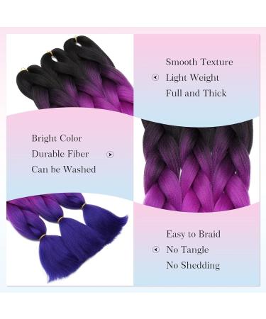 Tess Braids Extensions 60 cm - 3 Pack Jumbo Kanecalon Ombre Hair Braids for Box Braids - Black/Purple 100g per Bundle - Buy Online on GoSupps.com