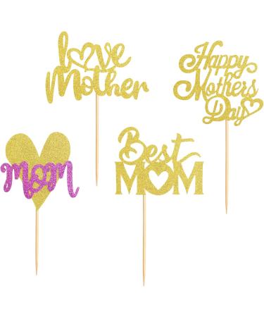 Blumomon 36 Pack Gold Glitter Happy Mother's Day Cupcake Toppers | Mom Cupcake Picks & Decorations | Perfect for Mother's Day Party & Celebrations - Buy Online on GoSupps.com