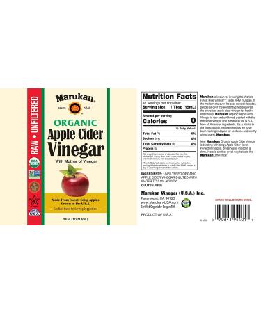 Marukan Organic Apple Cider Vinegar 24 fl oz Glass Bottle - Pack of 1 - Buy Online on GoSupps.com