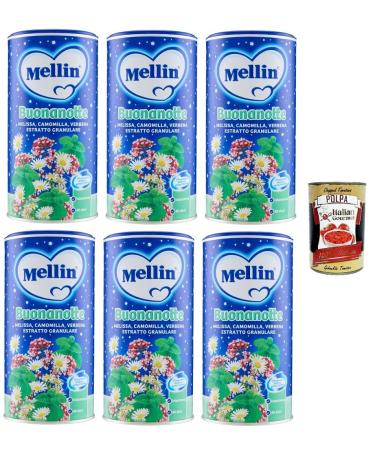 Italian Gourmet E.R. MELLIN Goodnight Pack of 6 Soluble Chamomile Chamomile Lemon Balm Verbena with Granulated Extract 200g + Italian Gourmet Polpa 400g