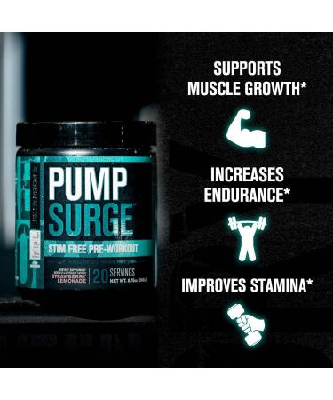 PUMPSURGE Caffeine-Free Pre Workout Supplement - Pump & Nootropic Powder - Nitric Oxide Booster - 20 Servings (Raspberry Peach) - Buy Online on GoSupps.com
