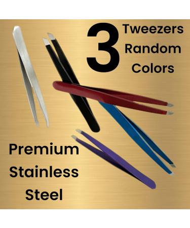 3 RANDOM COLOR Precision Slant Tweezers Women & Men Expert Eyebrow Shaping Face Grooming Hair Removal Ingrown Splinter Slanted Tip Tweezer Stainless Steel 25 Degree Angle - Buy Online on GoSupps.com