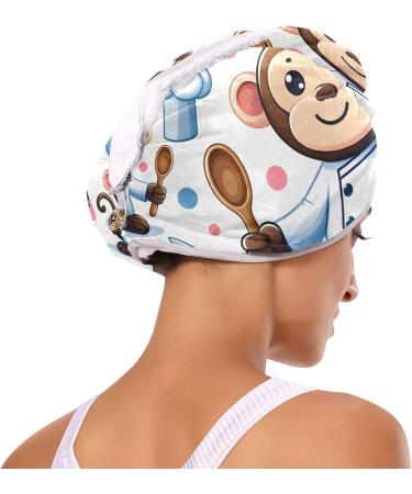 Buy Animal Monkey Chef Cartoon Hair Towel 2 Pack - Super Absorbent Quick Dry Turbans for Women & Girls - Buy Online on GoSupps.com