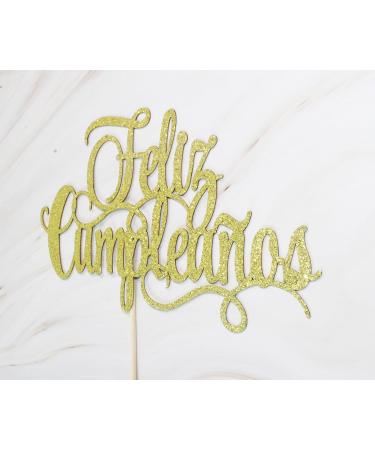 zxyxka Feliz Cumplea os Cake Topper - Spanish Happy Birthday Sign Happy Birthday Cake Toppers Birthday Party Decoration Supplies(Gold) - Buy Online on GoSupps.com