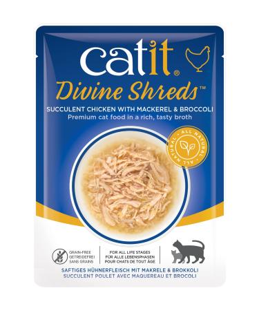 Catit Divine Shreds Wet Cat Food Toppers Chicken with Mackerel & Broccoli 75 g Pack of 18 Retail Units