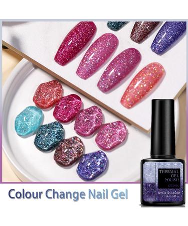 Colour Changing Gel Nail Polish Gel Nail Polish with Thermal Temperature Color Changing Diamond Glitter Reflective Nail Polish Long Lasting Glossy for DIY Nail Art Manicure at Home Salon (07#) - Buy Online on GoSupps.com