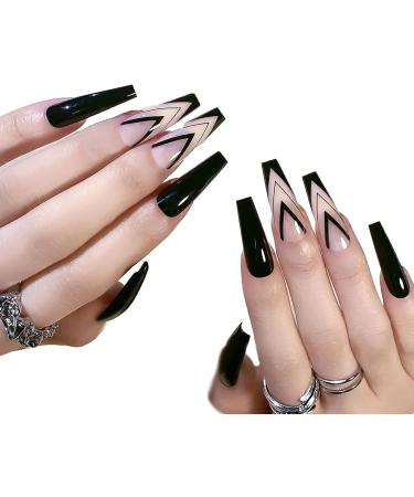 Coffin Nails - Long Ballerina Nails Fake | Pre-Shape Gel Glossy Coffin Nail Tips for Full False Nails Home Nail Salon - Buy Online on GoSupps.com