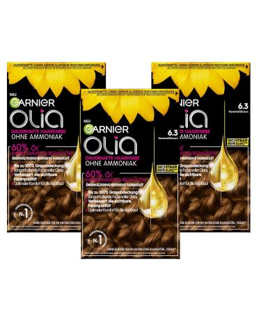 Garnier Olia Permanent hair color without ammonia with nourishing and natural oils complete gray hair cover permanent coloring No. 6.3 caramel brown 3 x 1 piece 6.3 caramel brown (1 Pack) - Buy Online on GoSupps.com