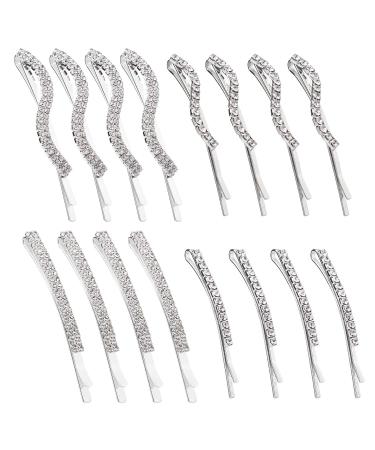 Folansy 16 Pieces Clear Rhinestone Bobby Pin Crystal Hair Pin Metal Hair Clips Decorations for Lady Women Girls 4 Styles Silver