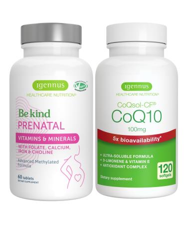 Advanced Prenatal Multivitamin + High Absorption CoQ10 100mg 120 Softgels Pregnancy Support Bundle by Igennus
