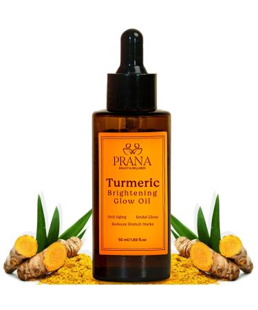 Prana Turmeric Brightening Skincare Oil - 100% Natural Body Oil for Scars & Stretchmarks Anti-aging Moisturizer for dry skin- Face and Body Oil- All Skin Types - Vegan - 50ml -1.69 fl oz