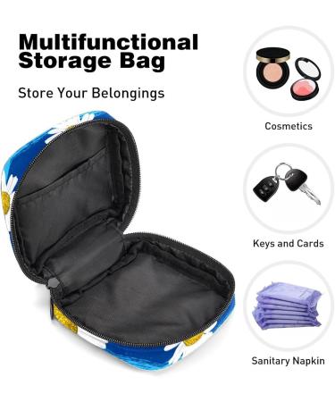 GIAPB Period Bag - White Daisies Blue Background Color - Sanitary Napkin Storage & Travel Makeup Pouch - Buy Online on GoSupps.com
