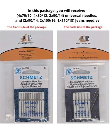 Denim and Universal Sewing Machine Needles Combo Pack - Assorted Sizes - Fits Brother, Baby Lock, Bernette, Bernina, Elna, Necchi, Juki, Janome, Kenmore, Singer Sewing Machines - Buy Online on GoSupps.com