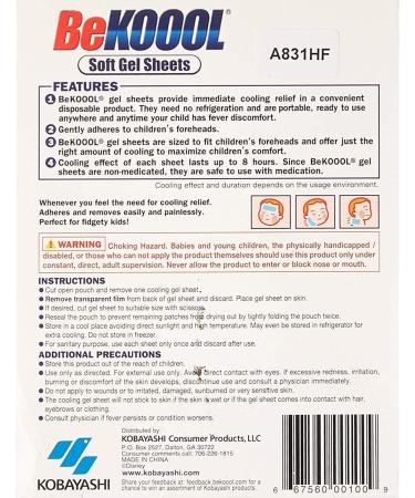 Be Koool Kids 8 Hour Soft Gel Sheets - Cooling Relief and Fever Reducer - 4 Count x 5 Packs - Buy Online on GoSupps.com