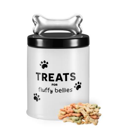 fluffy bellies Dog Treat Jar - 5 Cup Dog Biscuit Storage - Black White Ceramic Container for Kitchen Counter - Farmhouse Dog Cookie Canister for Pets - Rustic Pet Food Jar with Easy Grip Bone Handle
