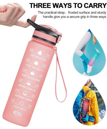 ELYPHINE 32/24 oz Water Bottle with Removable Straw & Time Marker | BPA Free Tritan | Leakproof | Motivational Sports Jug - Veiled Rose - Buy Online on GoSupps.com