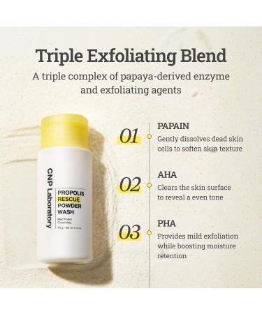 CNP Propolis Rescue Powder Wash Exfoliating Face Wash with AHA & PHA for Dry Sensitive Skin Dermatologically Tested 2.4 oz. - Buy Online on GoSupps.com
