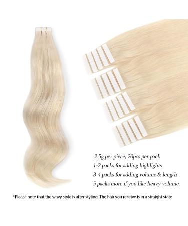 ABH AmazingBeauty Blonde Tape in Human Hair Extensions - Platinum Ash Blonde 20 Inch 60 - 20pcs of Remi Glue Skin Weft Tape, Invisible & Reusable - Buy Online on GoSupps.com