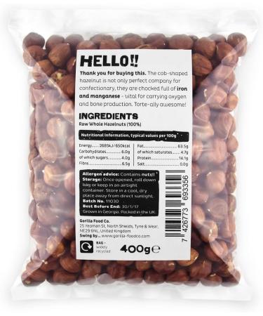 Gorilla Food Co. Natural Hazelnuts Whole Raw - 400g - Buy Online on GoSupps.com