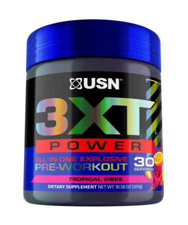 USN 3XT Power Pre-workout Powder for Men and Women, Nitric Oxide Supplement With L-Citrulline & Nitrosigine, Muscle Growth, Pumps, Vascularity, & Energy Drink Mix - 30 Serving (Tropical Vibes) POWER Tropical Vibes 30 Servings