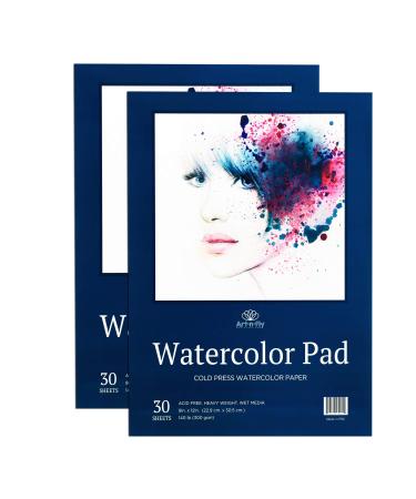 Art-n-Fly 5.5 x 8.5 in Watercolor Sketchpad Mini Book - 2 Pack x 35 Sheets Each- Spiral Bound and Microperforated - 300gsm / 140lb 8.5x5.5