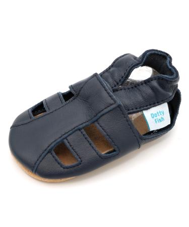 Dotty Fish Soft Leather Baby Shoes with Suede Soles. Toddler Sandals. Non-slip. 0-6 Months to 3-4 Years 3-4 Years Navy Blue